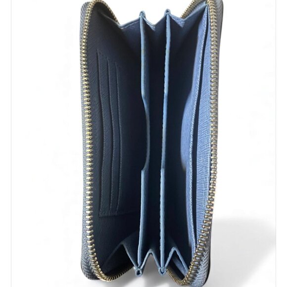 MICHAEL KORS- Snakeskin Embossed Leather Zip Around Wristlet Wallet- BLUE - Picture 2 of 4